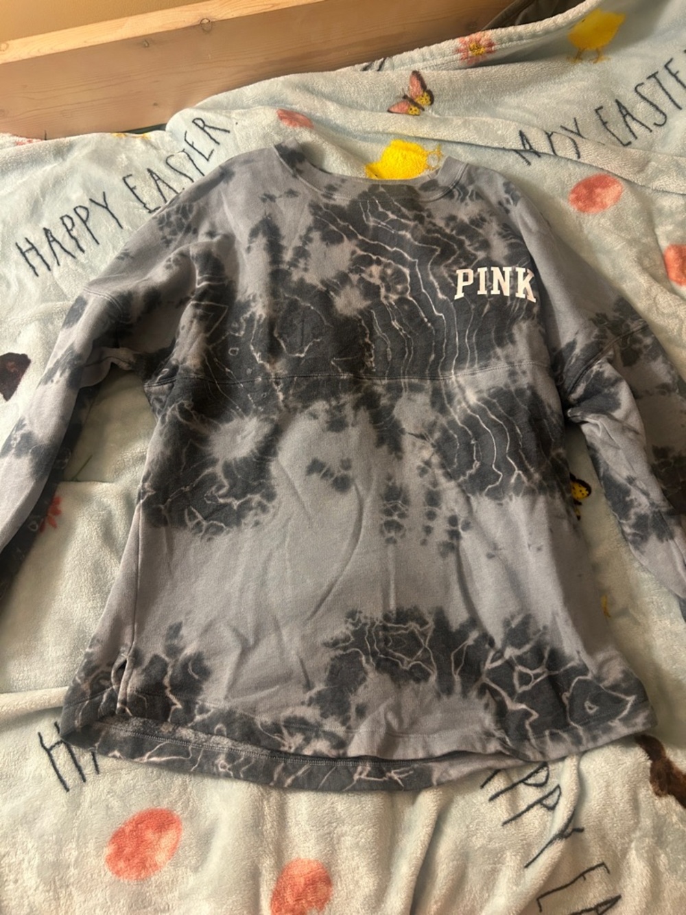 PINK Victoria's Secret Gray & Black Tie-Dye Long Sleeve Crewneck
